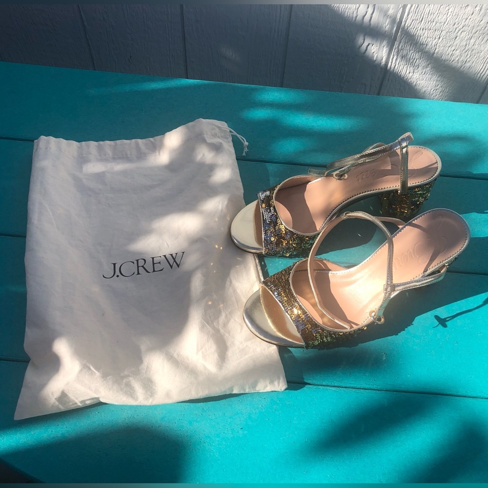 J. Crew Size 8 Gold & Silver Sequins Block Heels